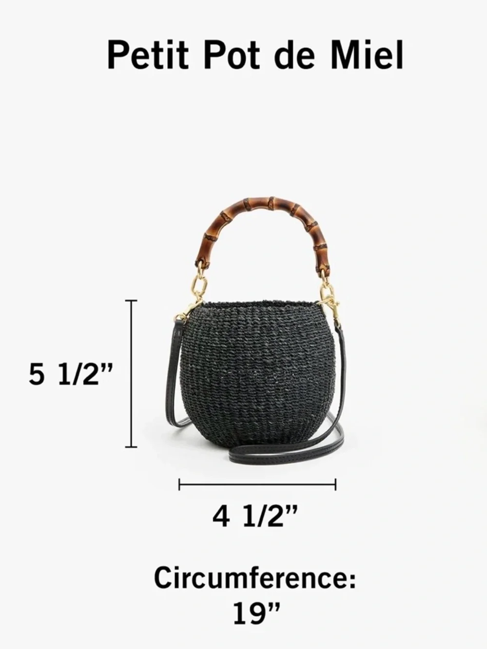 Clare V. Black Petit Pot de Miel Basket Bag with Bamboo Handle - Like New - Picture 5 of 15